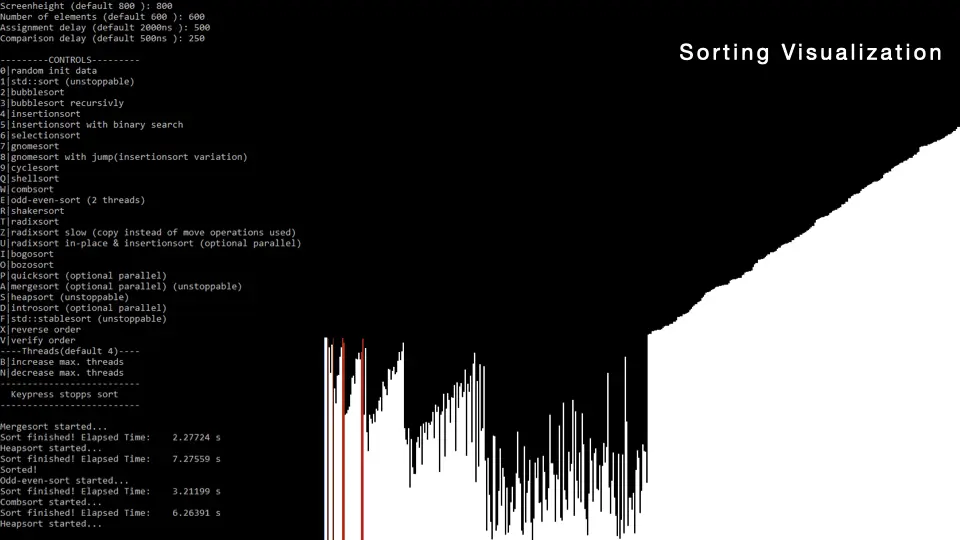 Screenshot of the sorting visualization program